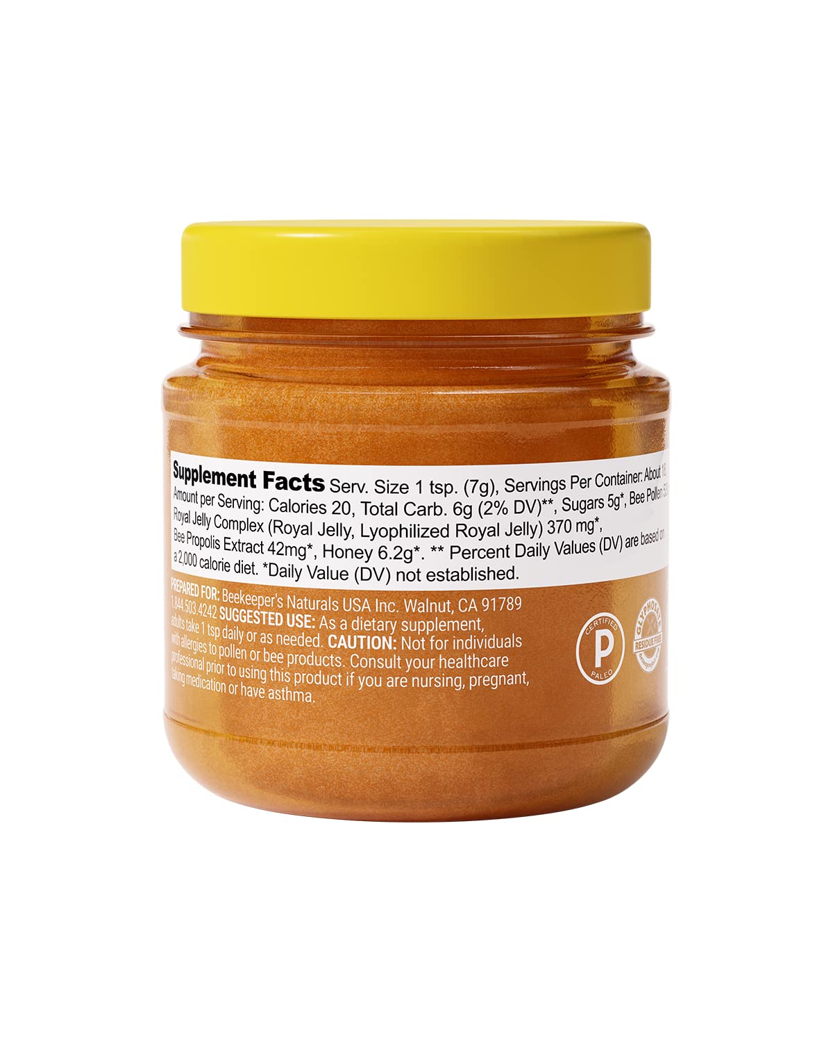 Close-up of ingredients: propolis, royal jelly, bee pollen and honey