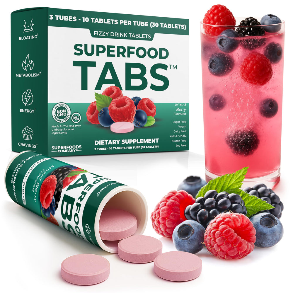 Superfood Tabs detox bottle demonstrates a nutrient rich daily ritual for energy.