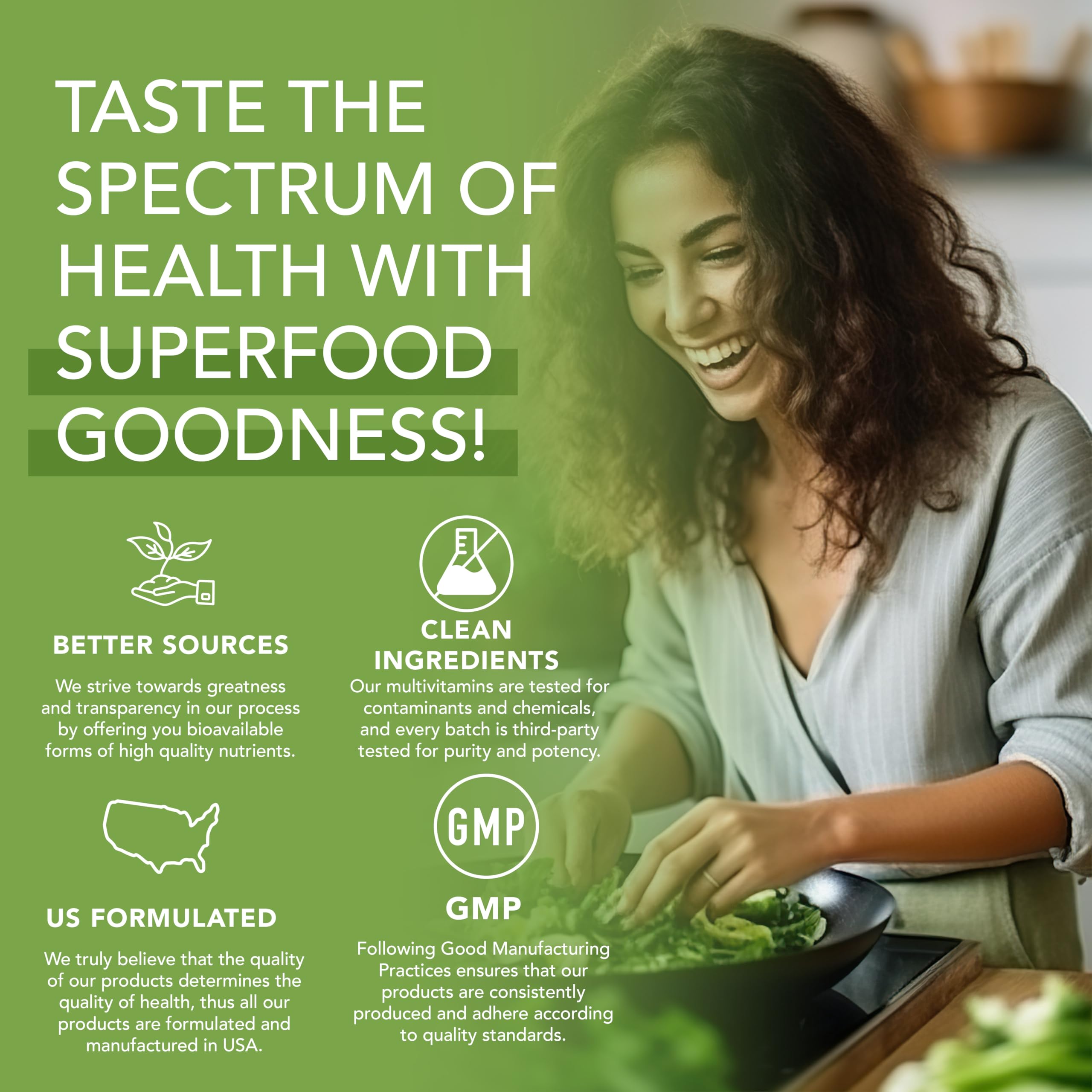 Non-GMO, gluten-free, vegetarian label for SuperGreens Gummies