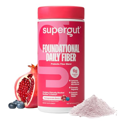 Front view of Supergut Foundational Daily Fiber Powder Berry Pomegranate flavor (18 servings)