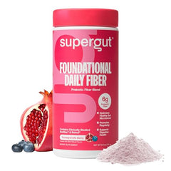 Front view of Supergut Foundational Daily Fiber Powder Berry Pomegranate flavor (18 servings)