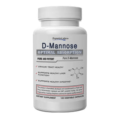 Front label of Superior Labs D-Mannose 500 mg bottle with 120 Veg Caps
