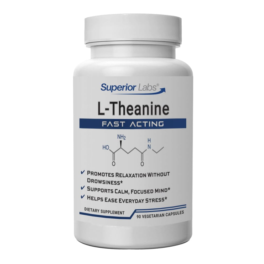 Bottle of Superior Labs L-Theanine 250 mg capsules