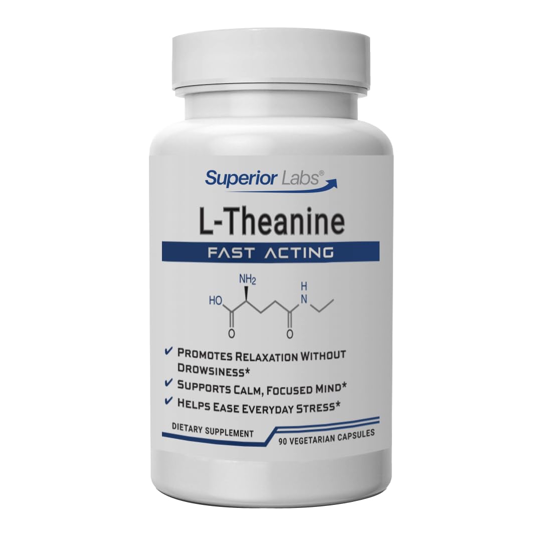 Bottle of Superior Labs L-Theanine 250 mg capsules