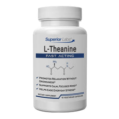Bottle of Superior Labs L-Theanine 250 mg capsules
