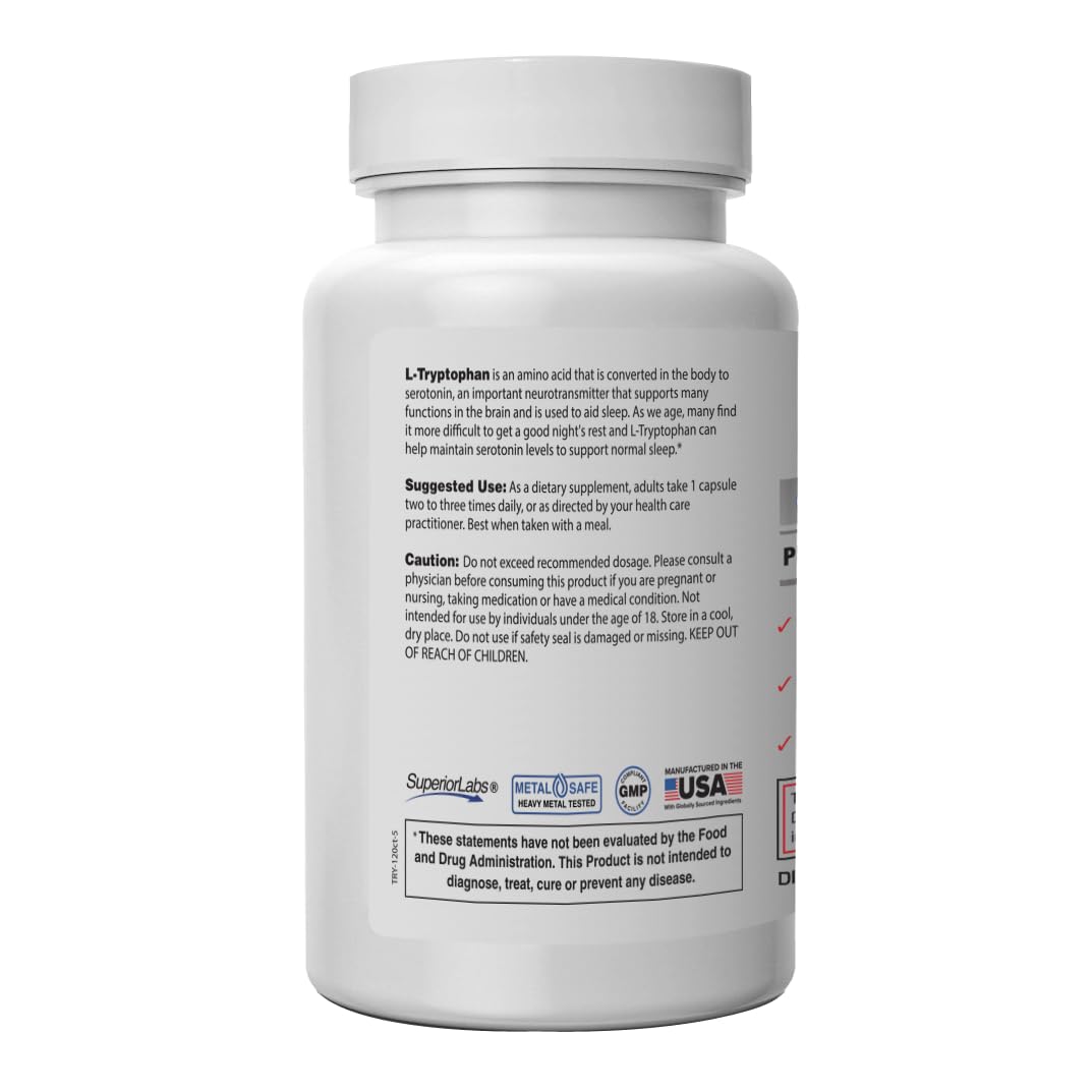 Close-up of L-Tryptophan 500 mg vegan capsules