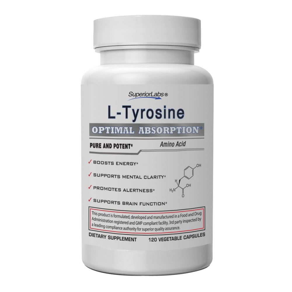 Superior Labs L-Tyrosine 500 mg bottle and capsules