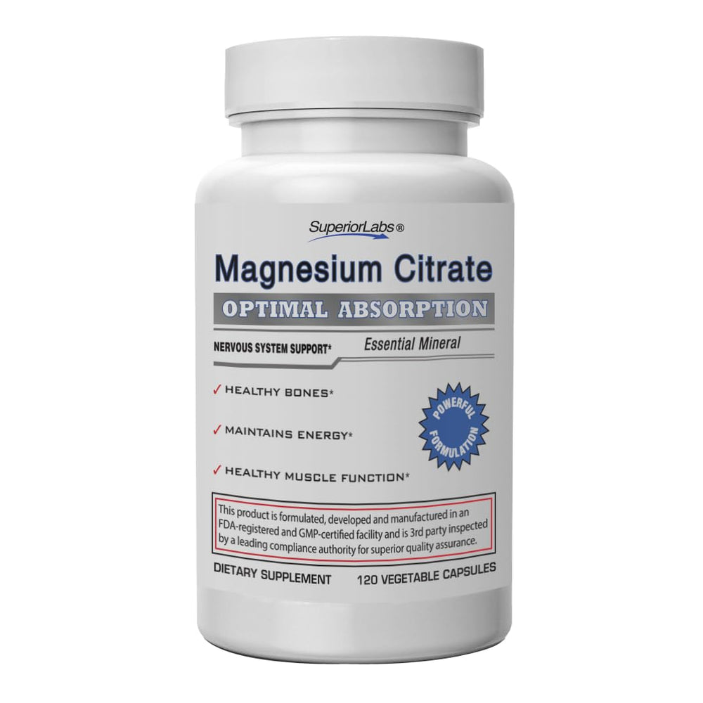 Front view of Superior Labs Magnesium Citrate 200mg bottle