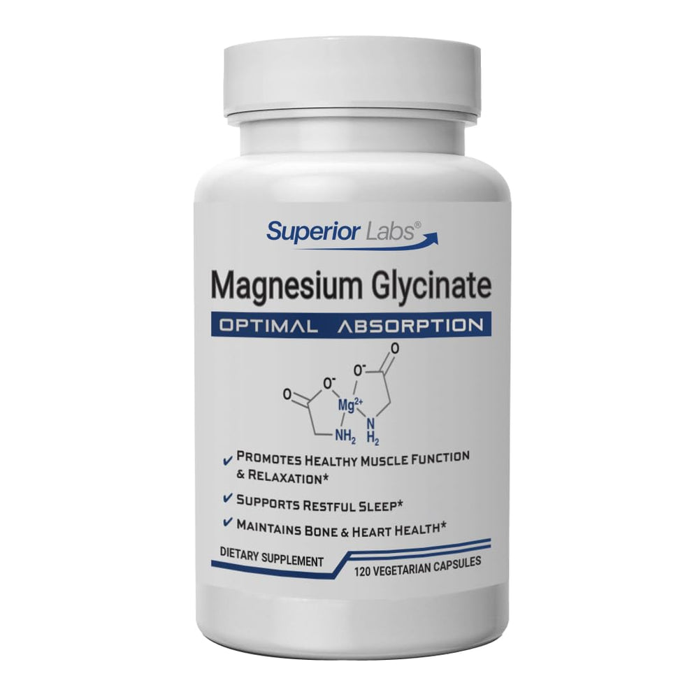 Front view of Superior Labs Magnesium Glycinate 1250 mg bottle