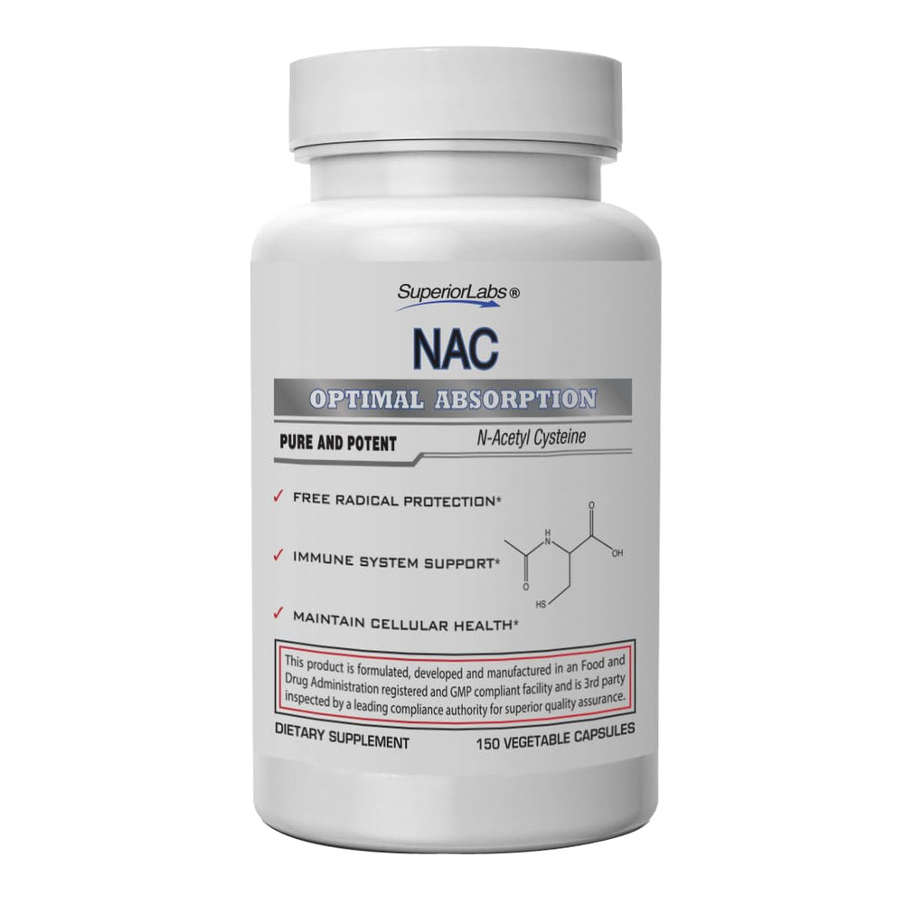 Superior Labs NAC 1,200mg bottle with 150 vegetable capsules