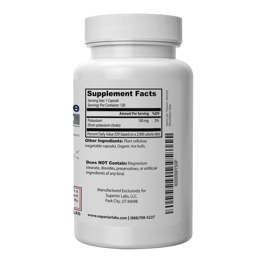 Supplement facts panel for potassium citrate 100 mg
