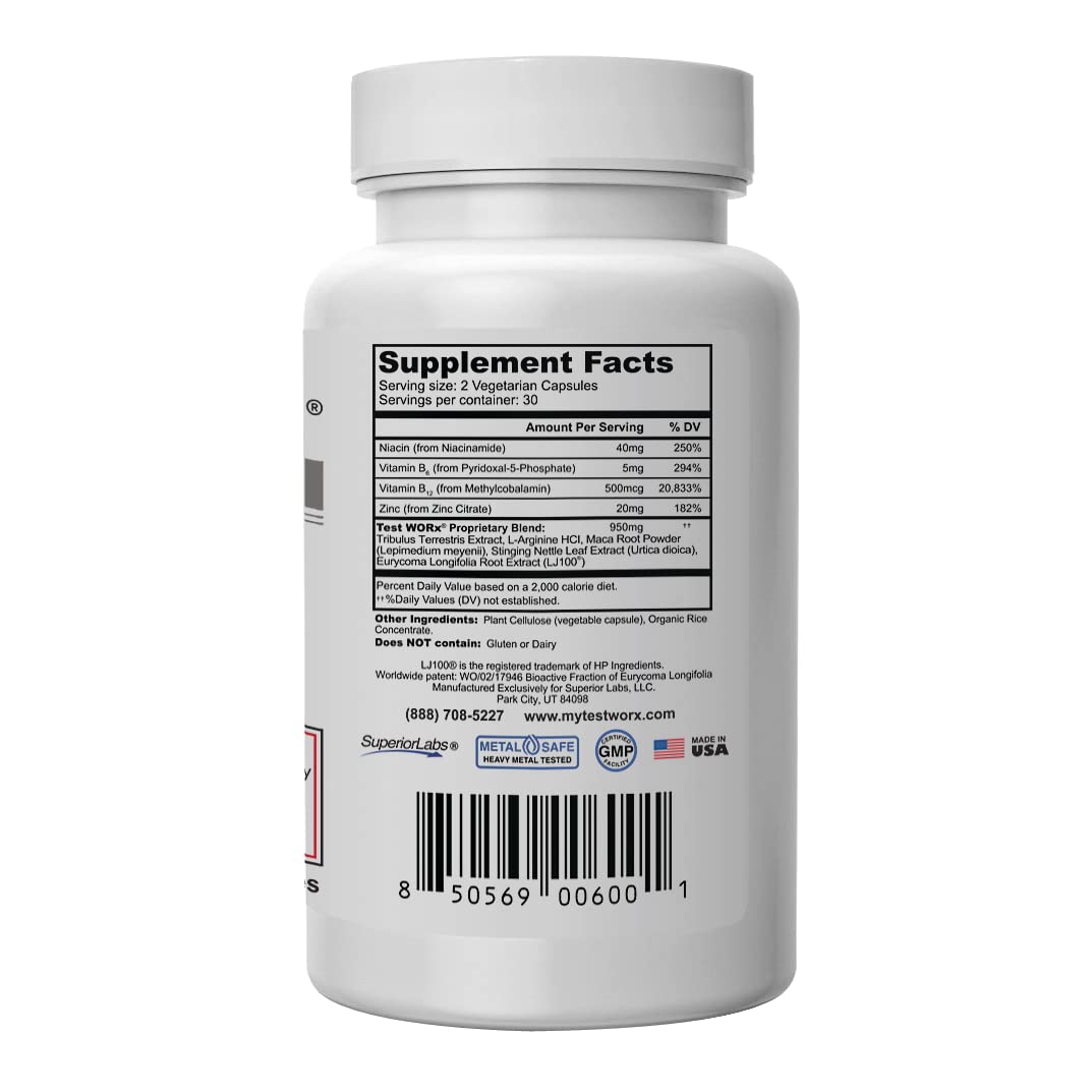 Superior Labs Test Worx ingredient list highlights LJ100 and eight proven components