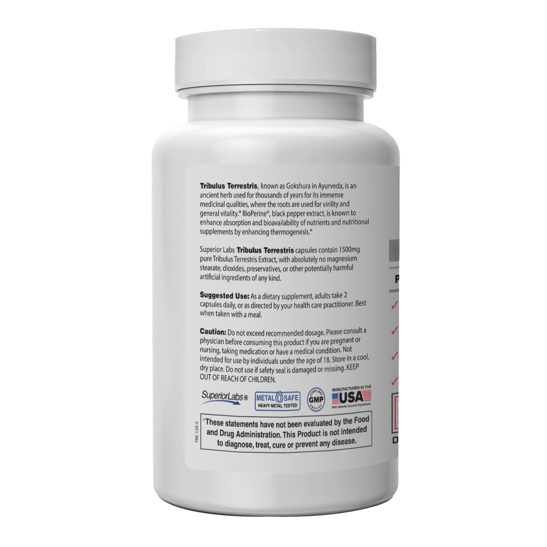 Tribulus Terrestris bottle with product label and supplement facts