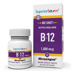 Front label of Superior Source No Shot B-12 1000 mcg bottle