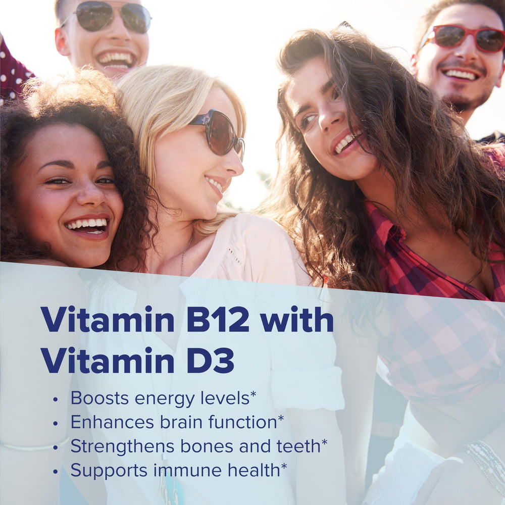 Graphic of immune and brain health support from B12 and D3