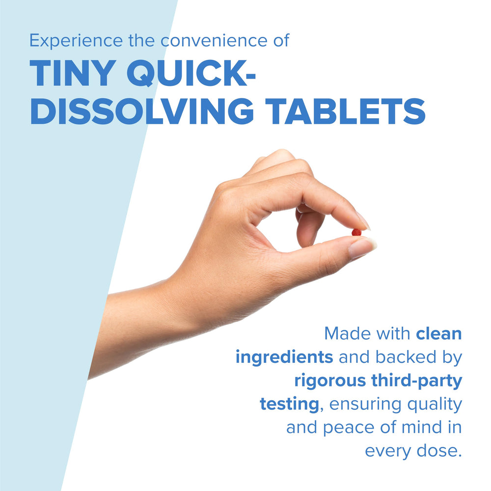 Sublingual B-12 tablet dissolving on tongue