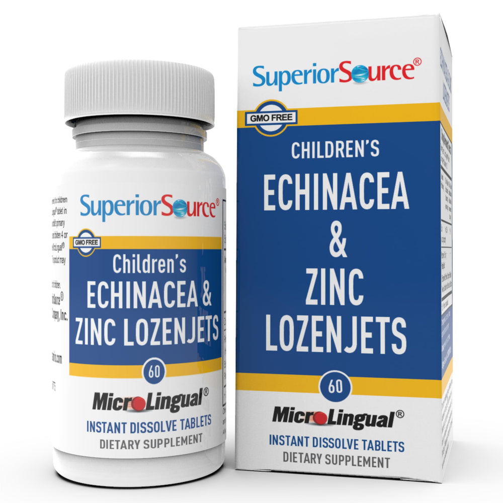 Bottle of Superior Source Children's Echinacea & Zinc Lozenjets with peppermint flavor
