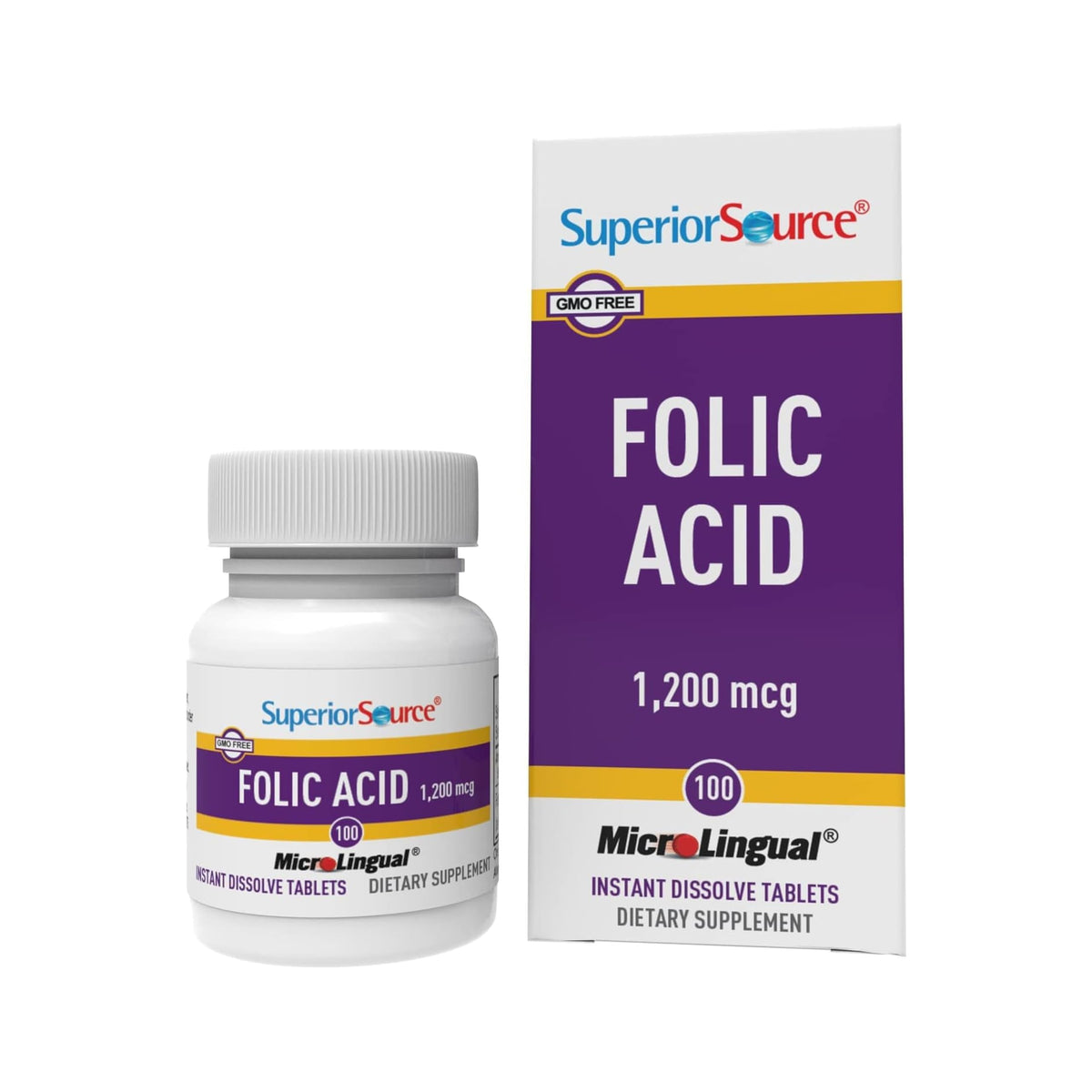 Hero image: Superior Source Folic Acid 1200 mcg dissolvable tablets