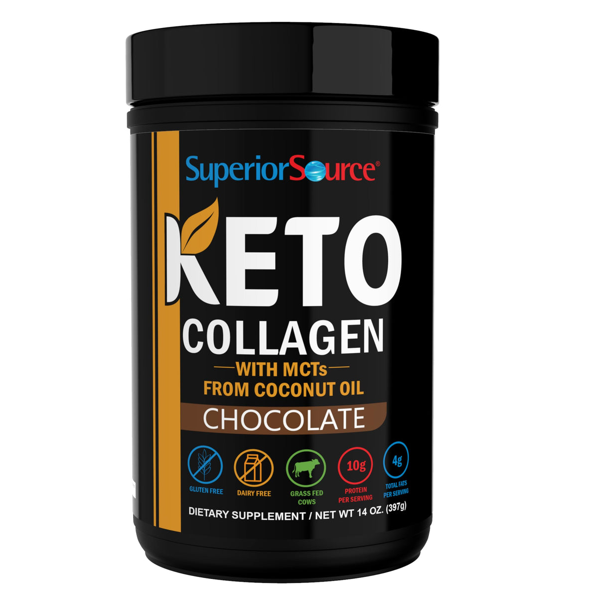 Keto Collagen Chocolate canister with label