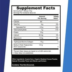 Dairy-free chocolate collagen powder beside a cup of coffee
