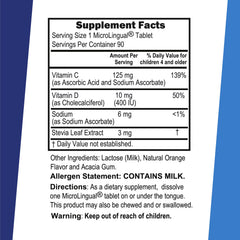 Graphic displaying 125 mg vitamin C and 10 mg vitamin D3 per tablet