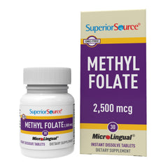 Close-up of Superior Source Methyl Folate 2,500 mcg sublingual tablet