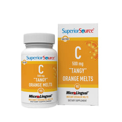 Package front of Superior Source Vitamin C 500 mg MicroLingual Tangy Orange Melts