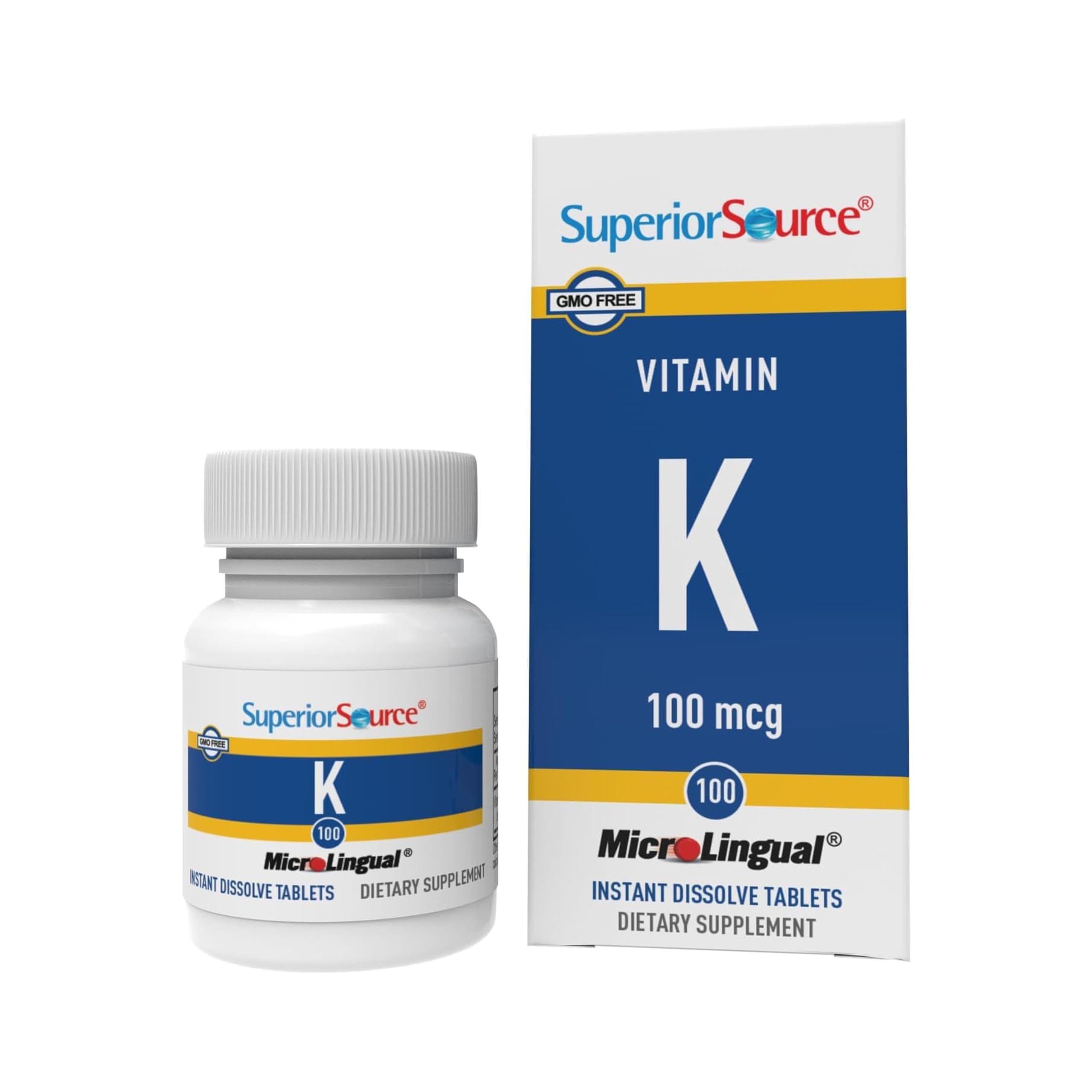 Bottle of Superior Source Vitamin K 100 mcg sublingual tablets