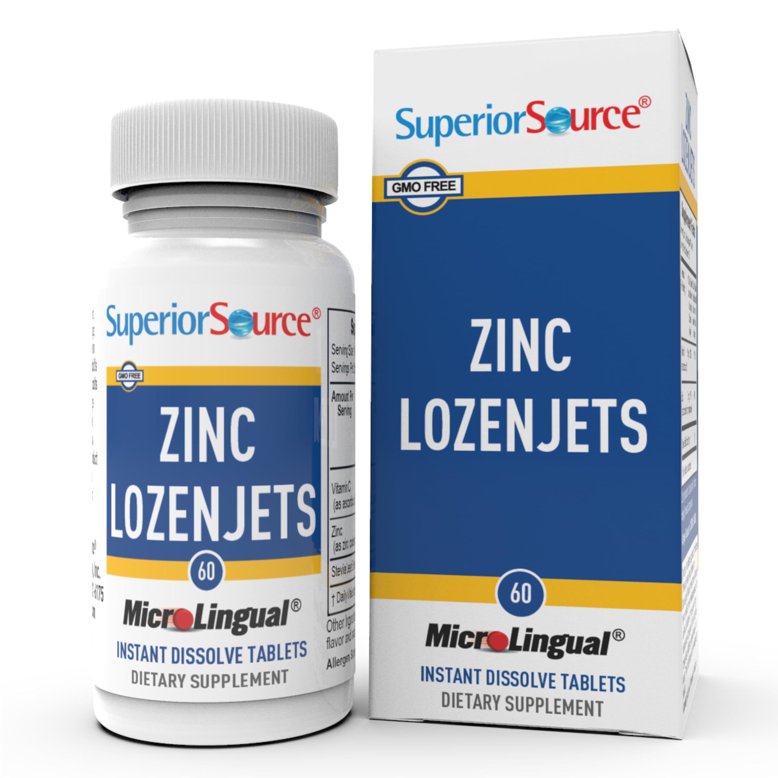 Bottle of Superior Source Zinc Lozenjets with label visible