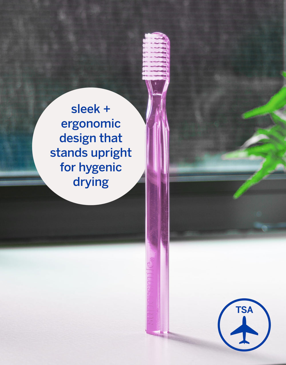 Two pink Supersmile toothbrushes with ergonomic handles (2-pack)