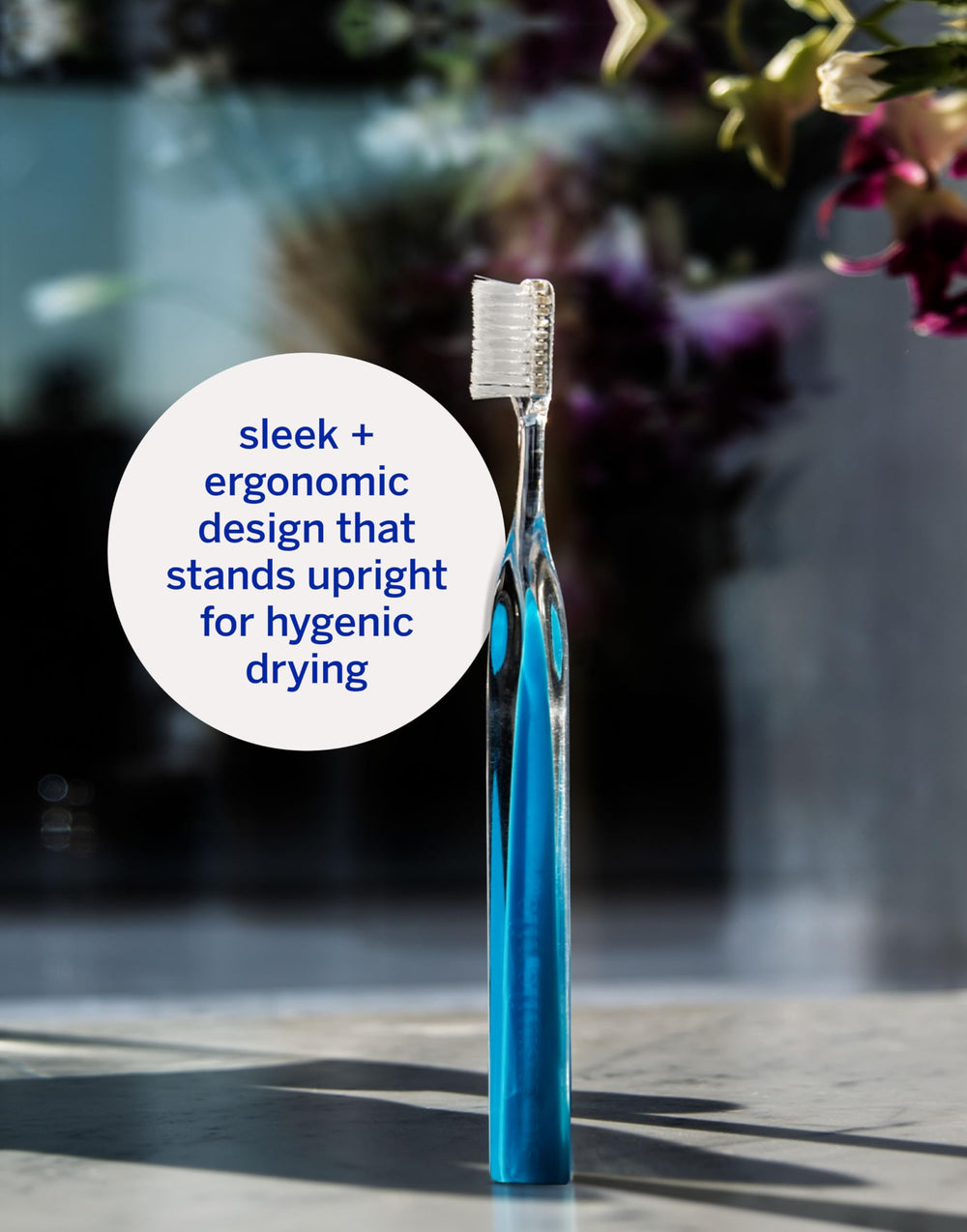 Ergonomically weighted lucite handle close-up