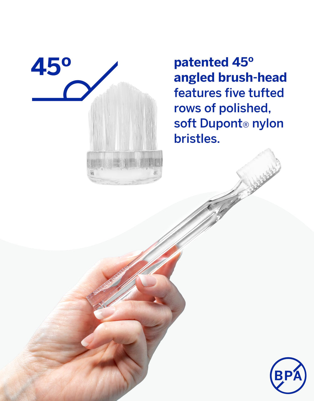 Hygienic stand-up storage for Supersmile toothbrush