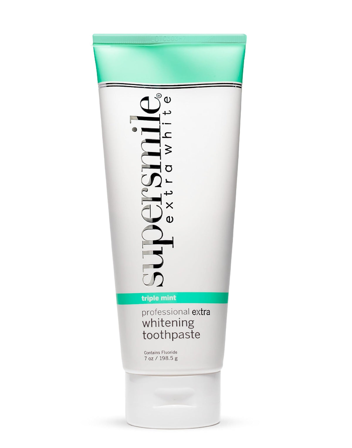 Supersmile Extra White Triple Mint toothpaste tube and packaging (front view)