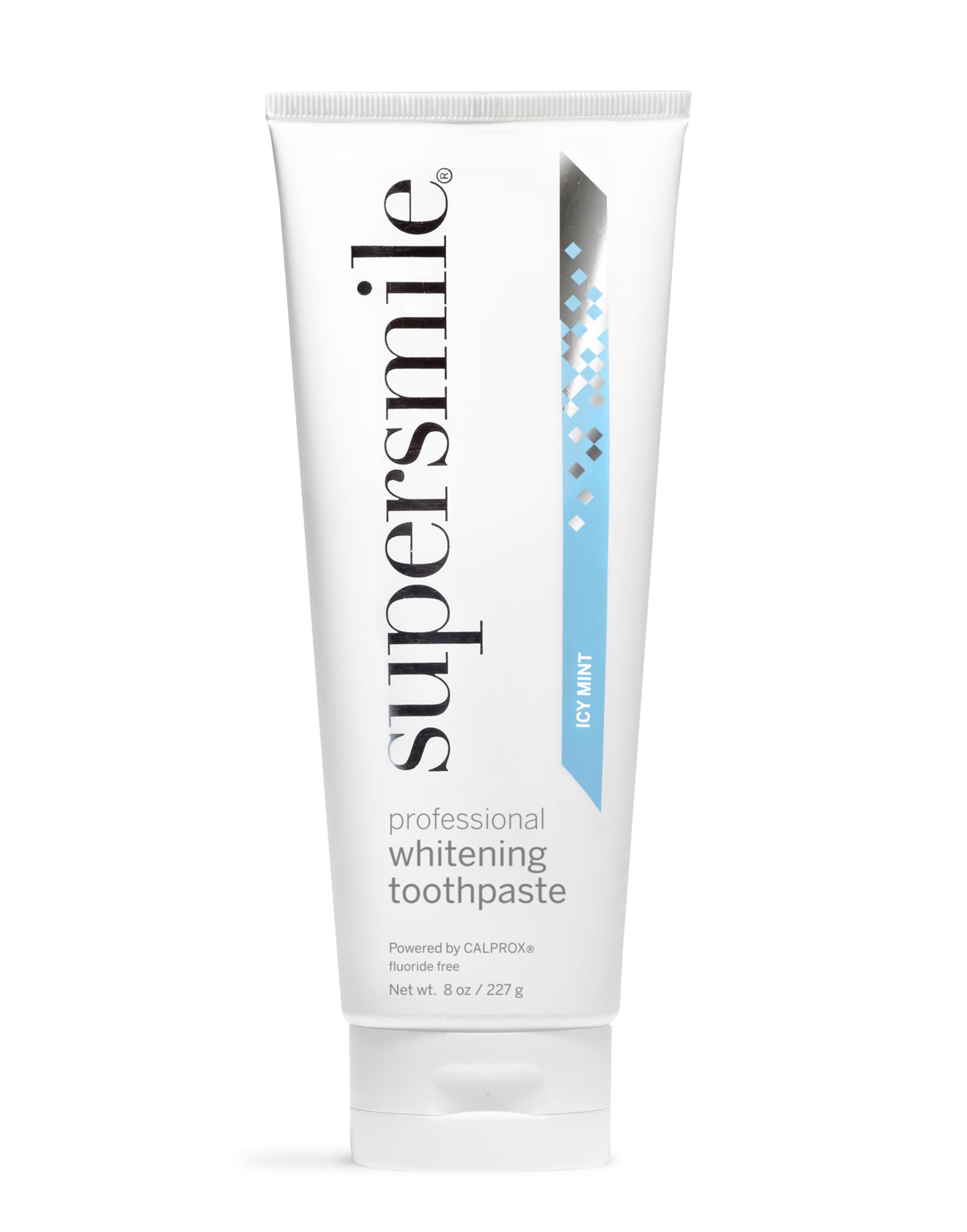 Front packaging of Supersmile Icy Mint Fluoride-Free Whitening Toothpaste