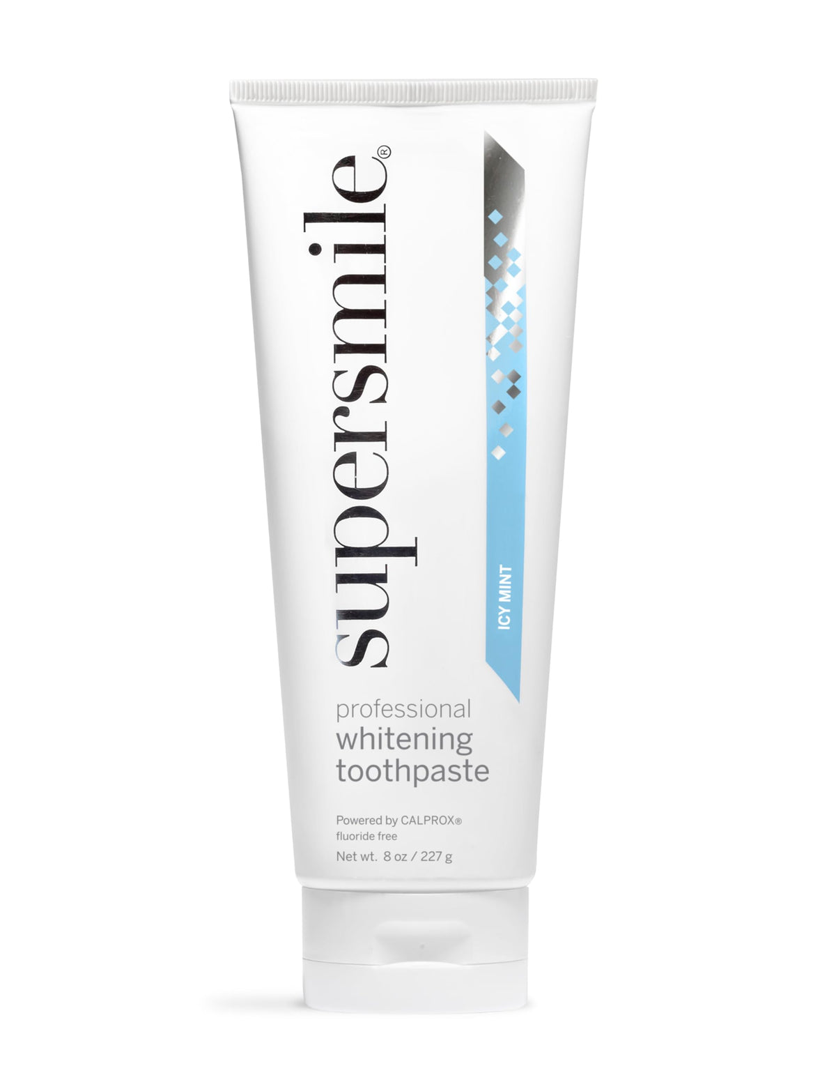 Front packaging of Supersmile Icy Mint Fluoride-Free Whitening Toothpaste