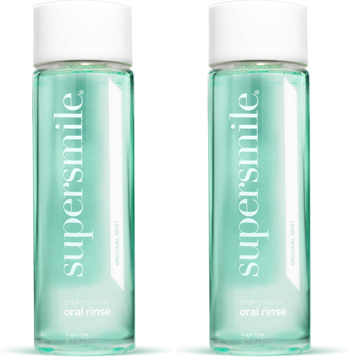 Front view of Supersmile Oral Rinse Mouthwash bottle in mint flavor