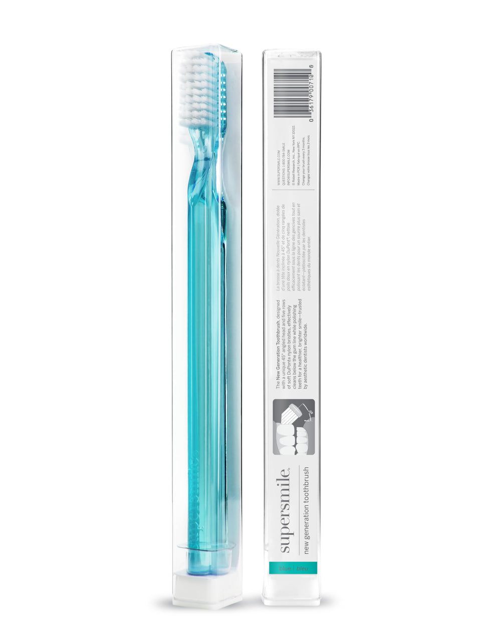 45-degree angled brush head design of Supersmile toothbrush