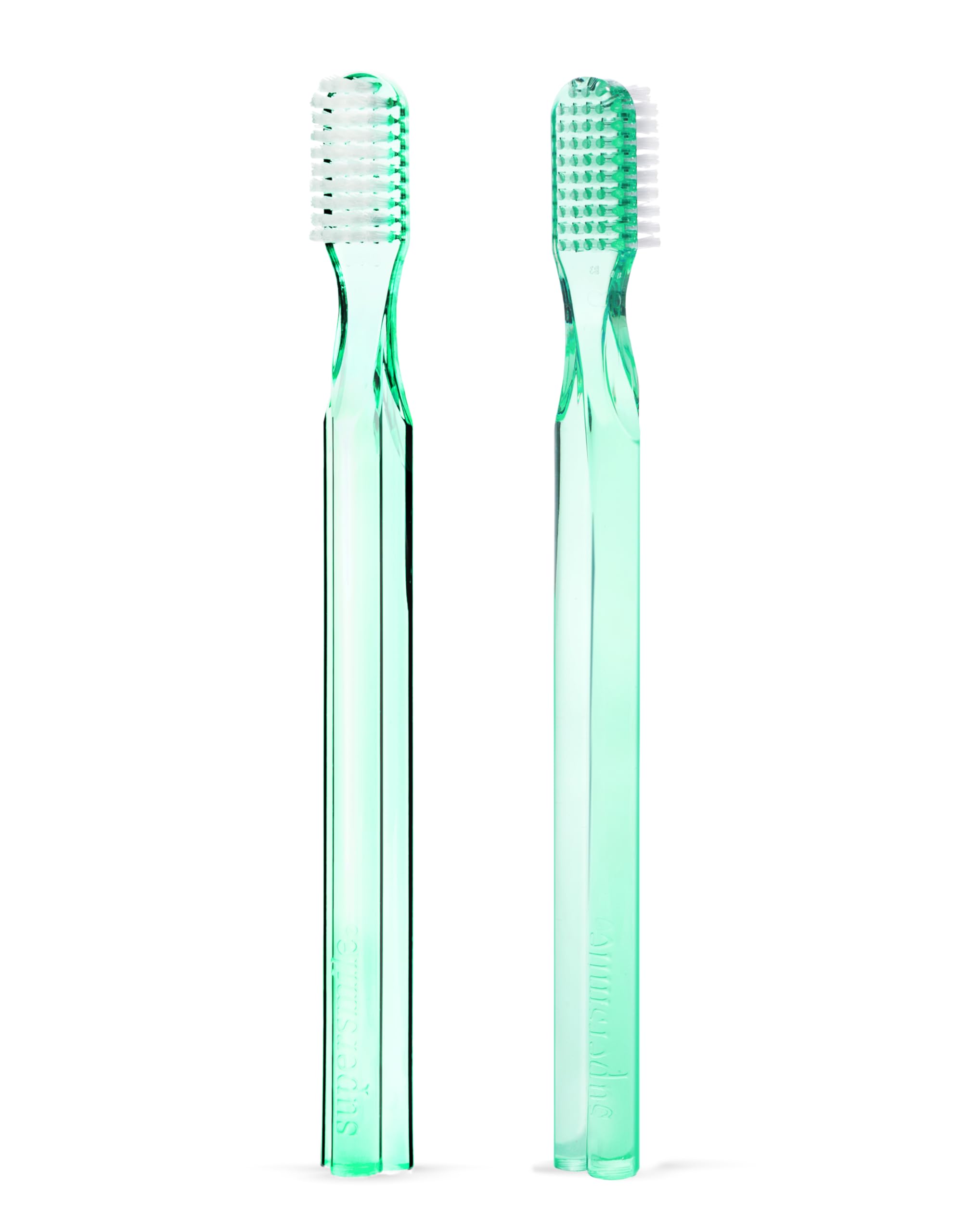 Front view of Supersmile New Generation 45° Long Toothbrush 2-pack in green