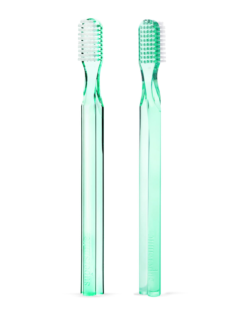 Front view of Supersmile New Generation 45° Long Toothbrush 2-pack in green