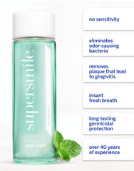 Side view of Supersmile Oral Rinse bottle with cap