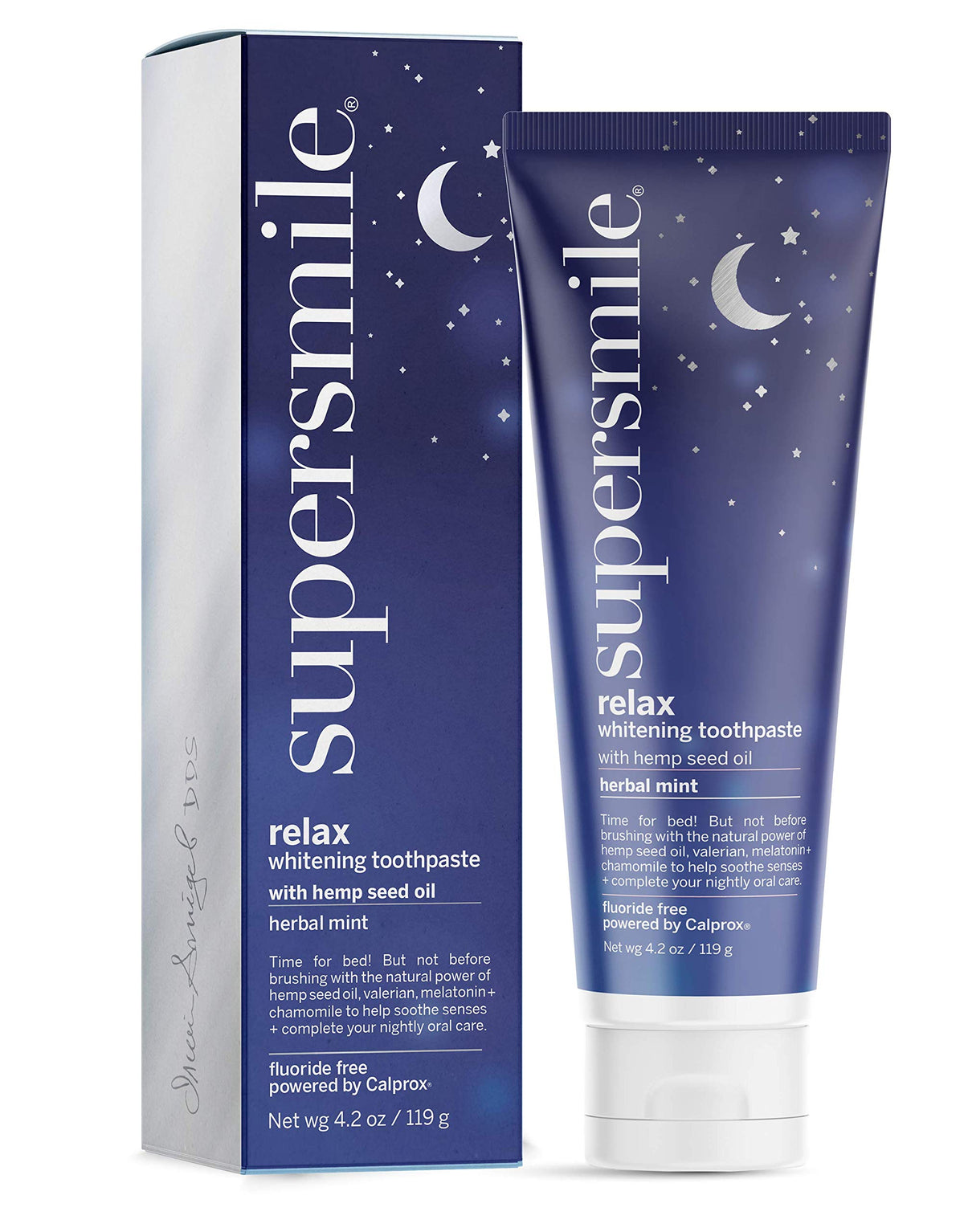 Front view of Supersmile Relax fluoride-free whitening toothpaste 4.2 oz