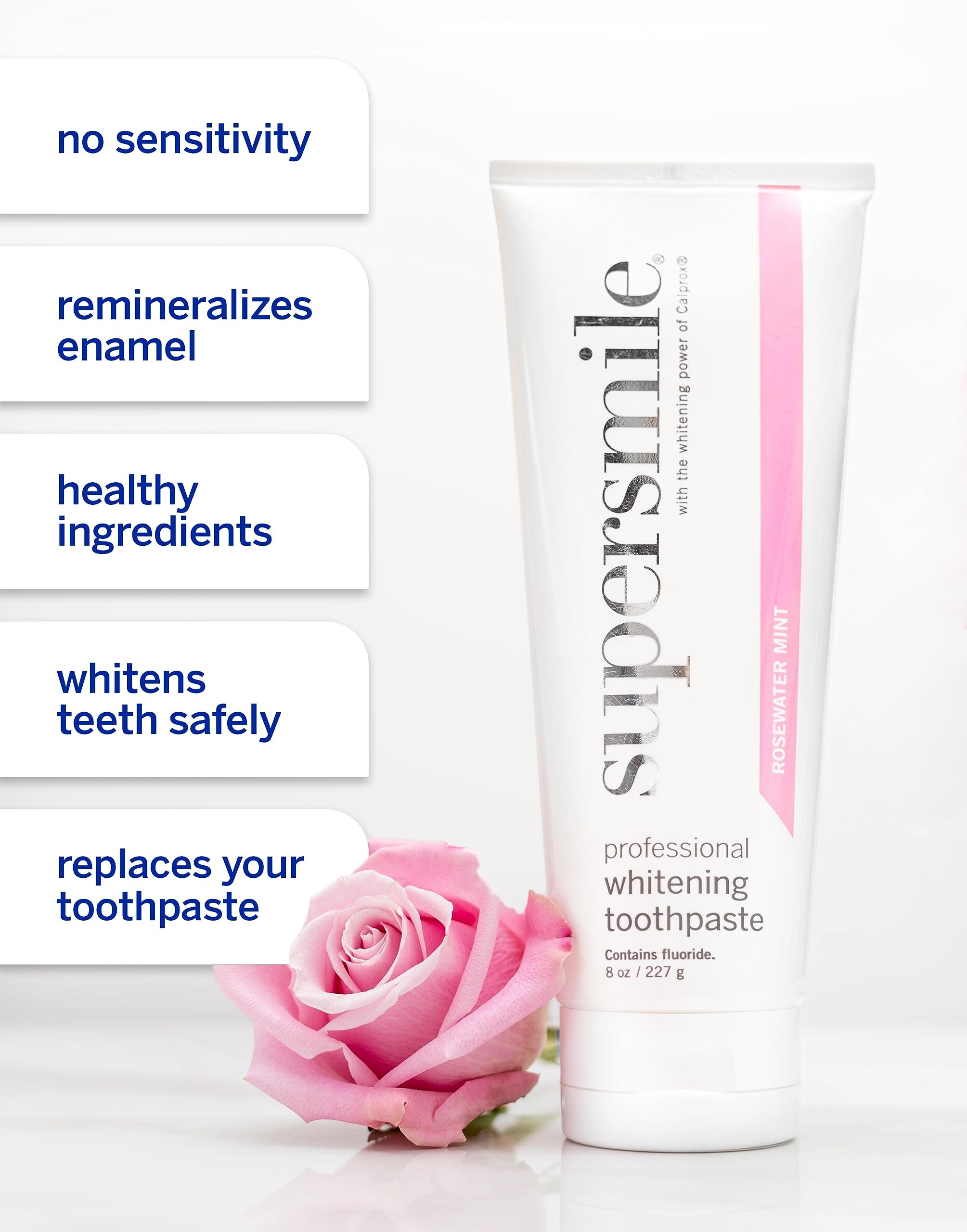 Rosewater Mint flavor label on toothpaste tube
