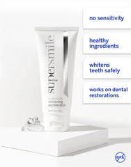 Two-step whitening system: toothpaste and accelerator bottles