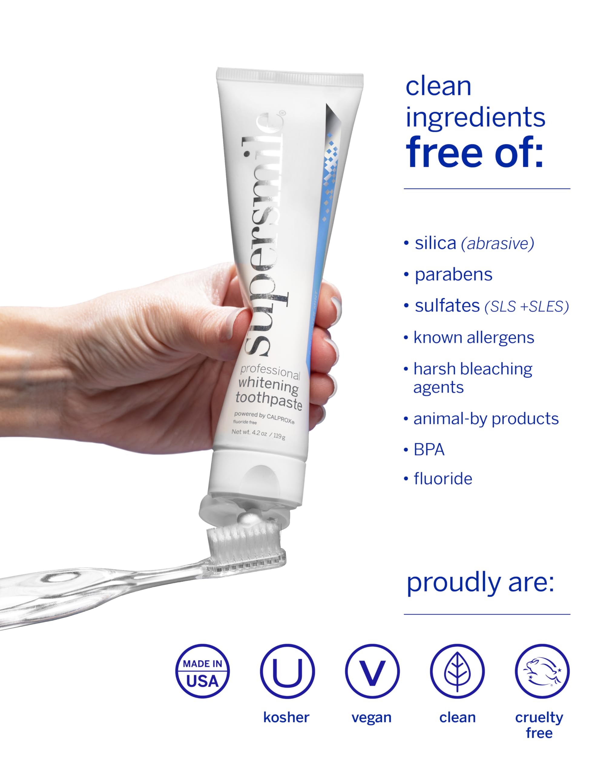 Fluoride-free label on toothpaste packaging