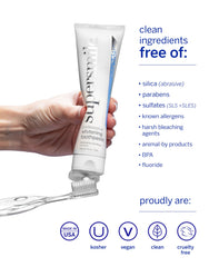 Fluoride-free label on toothpaste packaging