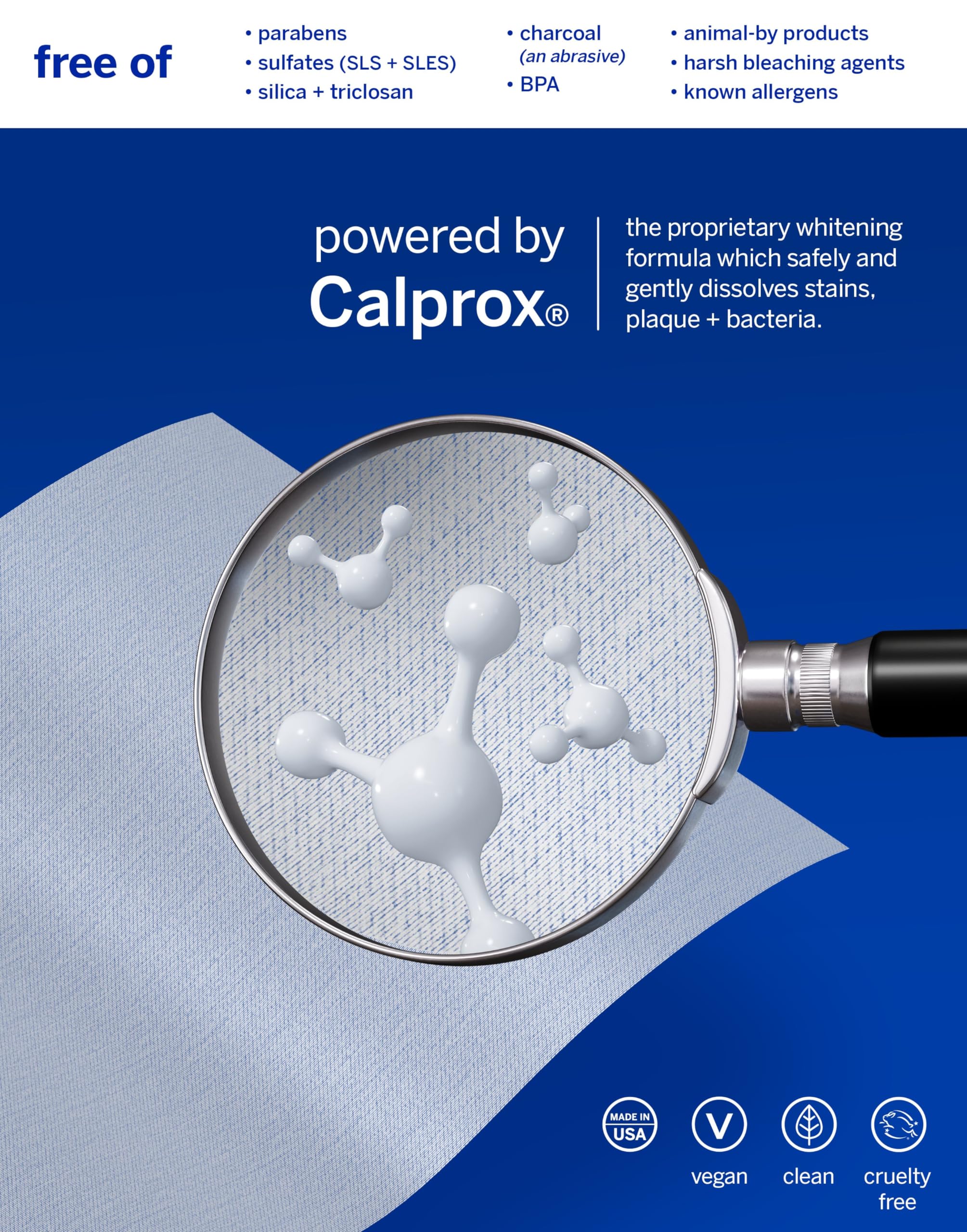 Close-up of dissolving whitening strips being applied