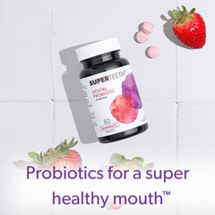 Kid enjoying a strawberry-flavored probiotic tablet