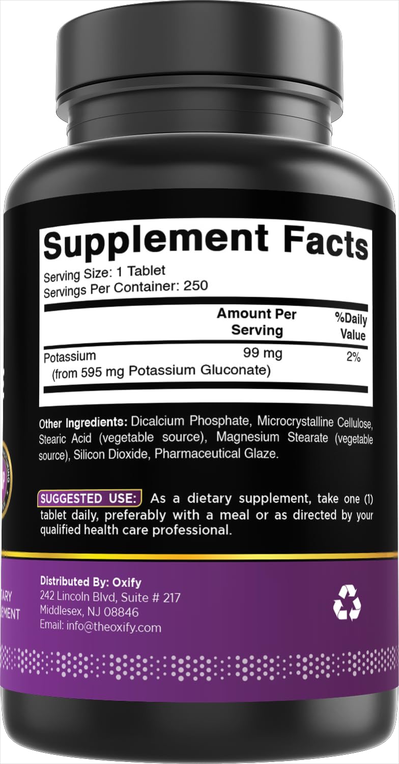 Side view of Oxify potassium gluconate bottle