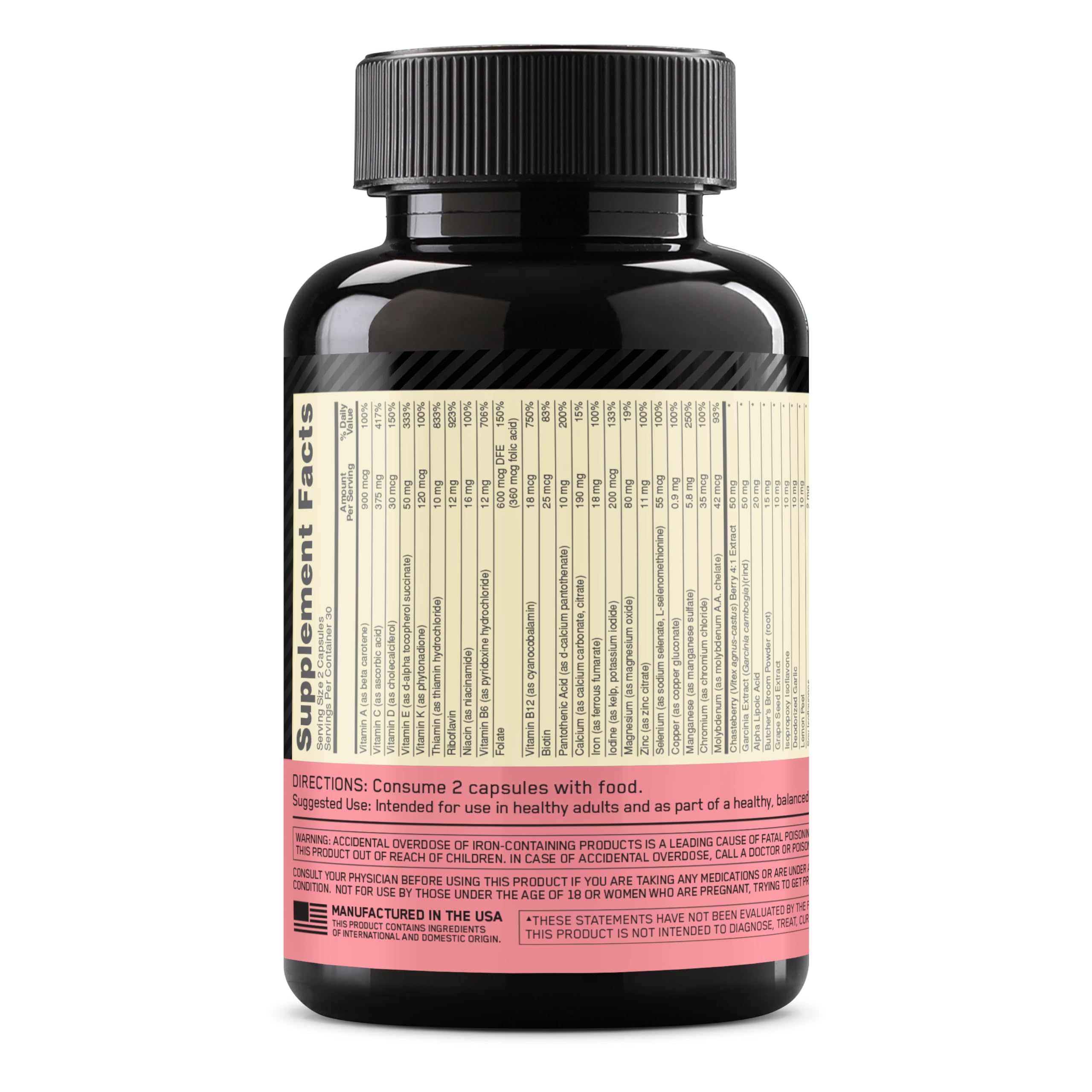 Supplement facts label for Opti-Women