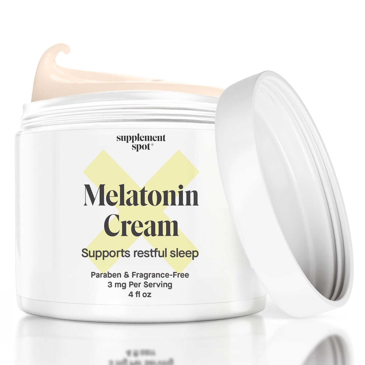 Supplement Spot Melatonin Sleep Cream jar on white background